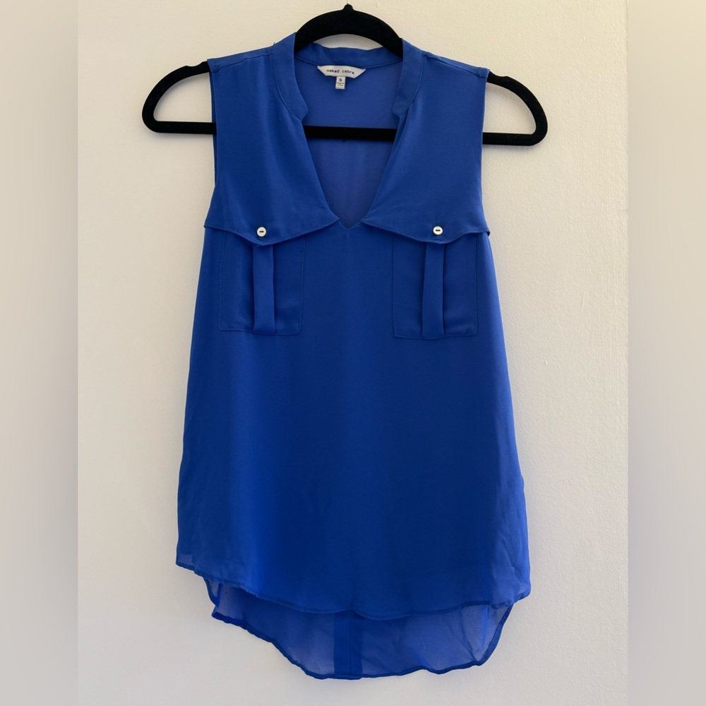 Naked Zebra Sleeveless Button up Royal Blue Blouse Size Small